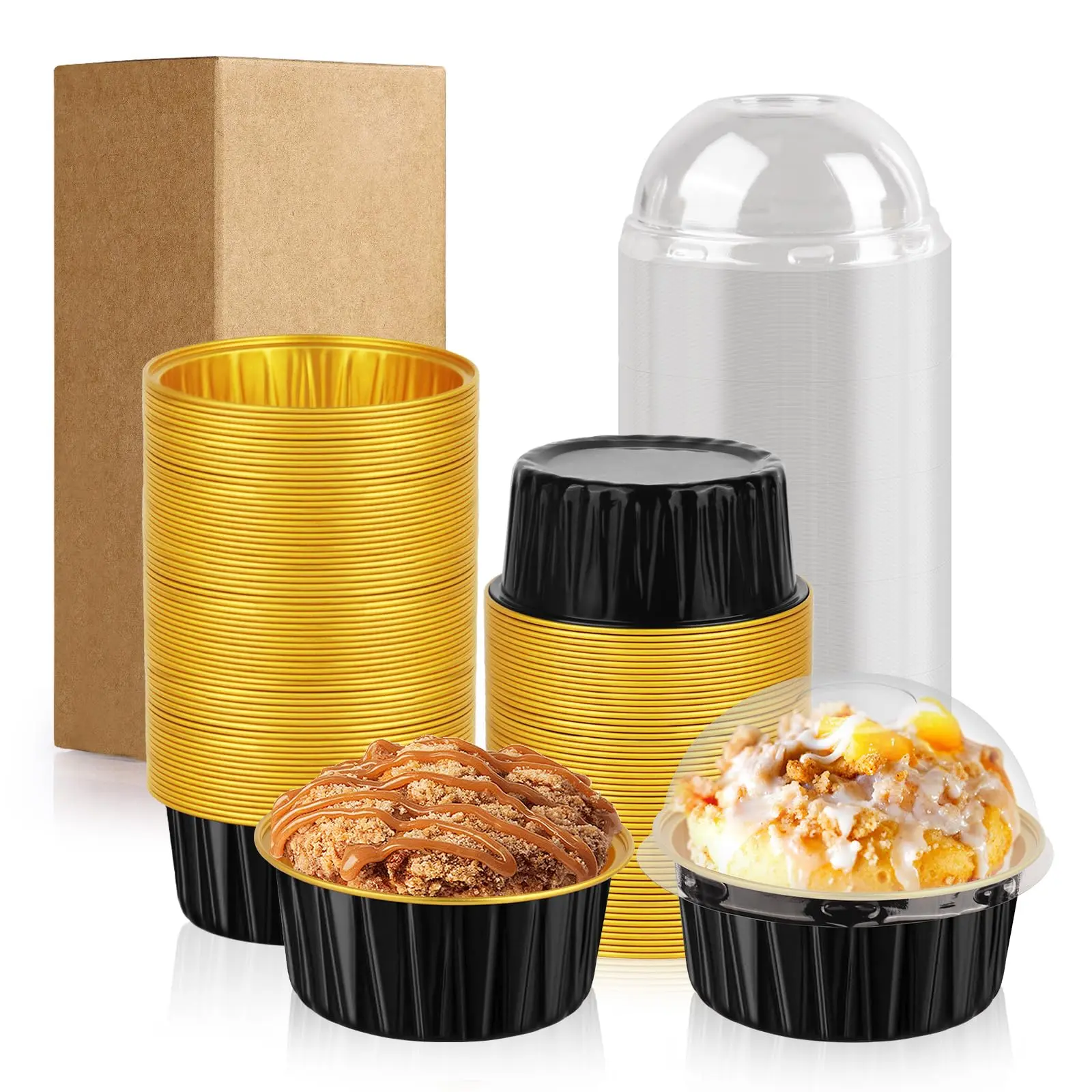 60 Pack 5 OZ Round Mini Cake Pans with Lids, Disposable Aluminum Foil Baking Pans with Lids, Mini Cake Containers for Birthday Party, Wedding, Baby Shower, Holiday Celebration