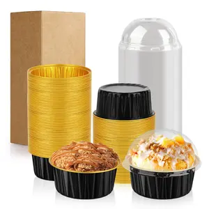 60 Pack 5 OZ Round Mini Cake Pans with Lids, Disposable Aluminum Foil Baking Pans with Lids, Mini Cake Containers for Birthday Party, Wedding, Baby Shower, Holiday Celebration