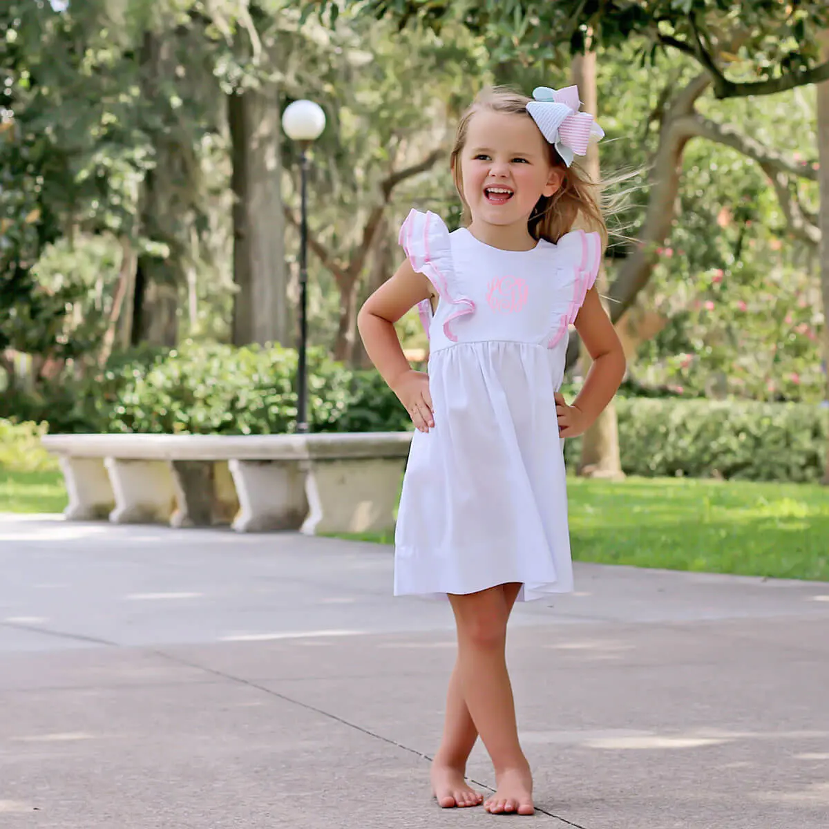 White & Pink Alice Dress - Cute Girls Ruffle Outfit