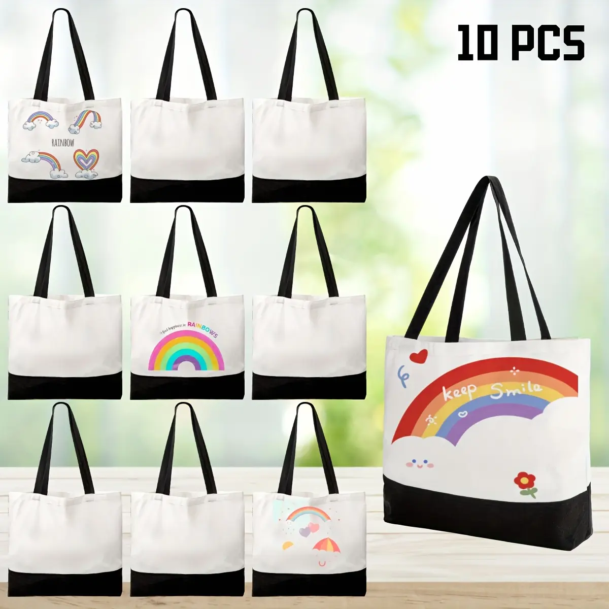 10 Pack Canvas Tote Bags Sublimation Blanks with Long Handle, 18.5 X 15 X 4 Inch Reusable Grocery Bags for Decorating Crafting Painting Shopping, Easter, Camping And Wedding