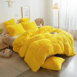 Luxury Plush Duvet Cover Set 4 Pieces(1 Comforter + 2 Pillowcases+1 Heart Pillow), Ultra Soft Velvet Fuzzy Bedding Set with Flat Sheet and Pillow Shams, Warm Winter Bed Set