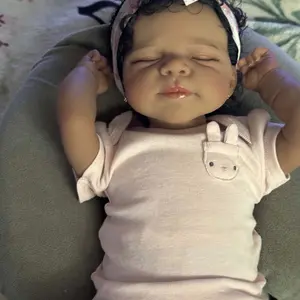 GUESSBELLY 19inch 48cm Soft Vinyl Limbs Cloth Body Asleep Reborn Baby Doll Alive Newborn Girl Toy with Black Skin Doll Lovely Kids Birthday Gift