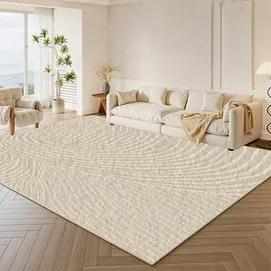 1.6cm thick imitation cashmere living room carpet, Nordic beige Morandi abstract line style living room sofa decoration large carpet, soft and comfortable plush home decoration area carpet bedroom room decoration carpet home decoration carpet