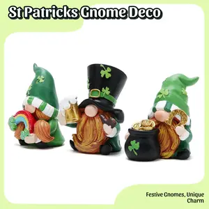 Hodao 2026 Cute St. Patrick's Day Gnome Figurines Handmade Resin Decor with Clover Rainbow Gold Elements Festive Home Accents Decorative Sculptures Ornaments