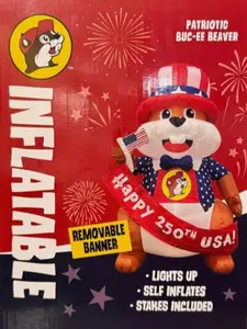 Buc-ee's Patriotic Inflatable BUC-ee Beaver, 75 Inch, Lights Up, Self-Inflating, with Removable Banner, Stakes Included