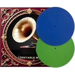 2 count 12 Inch  Record Player Felt Mats - Anti-Static Turntable Slipmat, Shock Absorbing and Protective Pad for Phonograph Turntables, Improves Audio Performance(Green & Navy Blue)