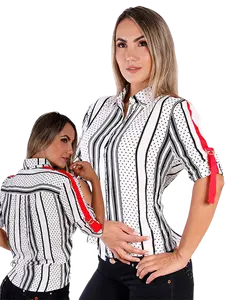 Camisa con cuello en V y mangas enróllables , para mujer hecha en colombia