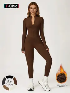 Women's One-Piece Jumpsuit with Stand Collar Zipper Design, Warm Long Sleeve Outdoor Casual Sports Gym Wear, Comfortable & Stylish, Sporty Jumpsuit, Workout Jumpsuit, Sporty Comfy Jumpsuit, Sportswear Jumpsuits, Stylish Activewear, Athleisure Style