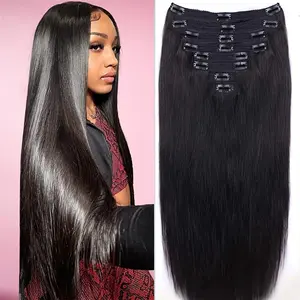 2025 NEW Fashionable # 1 Straight Clip In Human Hair Extensions Glueless Wig Human Hair Straight Remy Human Hair 120g 8 Pcs 18 Clips
