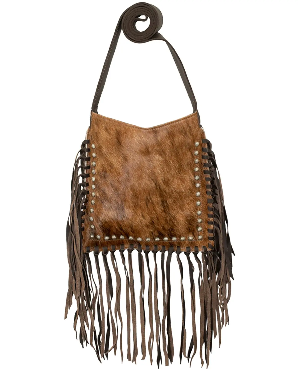 American West Women's Women'S Brindle Hair-On Studded Fringe Crossbody - 7238121