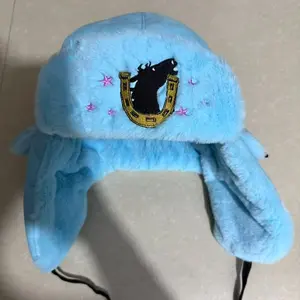IRON SPHERE SPRINT Blue Wool Ushanka Hat - Adjustable Fit, Front Embroidered Horse Design, 1 Size Fits All, Stylish & Practical Fashion Accessory