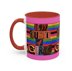I’m Just A Girl Mug | Patchwork Letter Design | Full-Wrap Glossy 11oz Ceramic | Soft Girl Y2K Aesthetic | 8 Handle & Interior Color Options