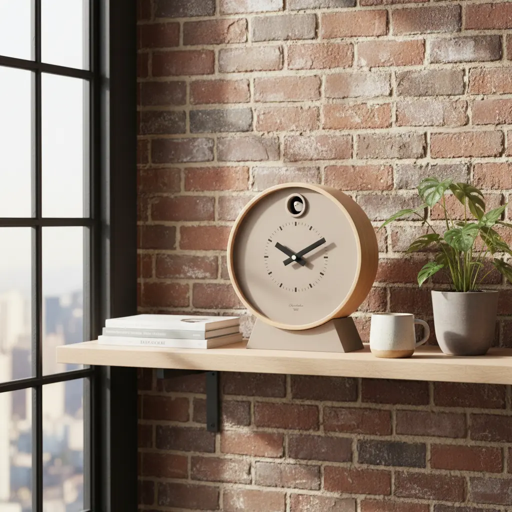 Taupe Dot Modern Cuckoo Clock with Stand