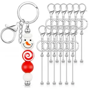 Christmas Gift 12Pcs Beadable Keychains Bulk Kit Metal Keychain DIY Making Supplies for Jewelry Bag Charms Custom Projects Gift Silver