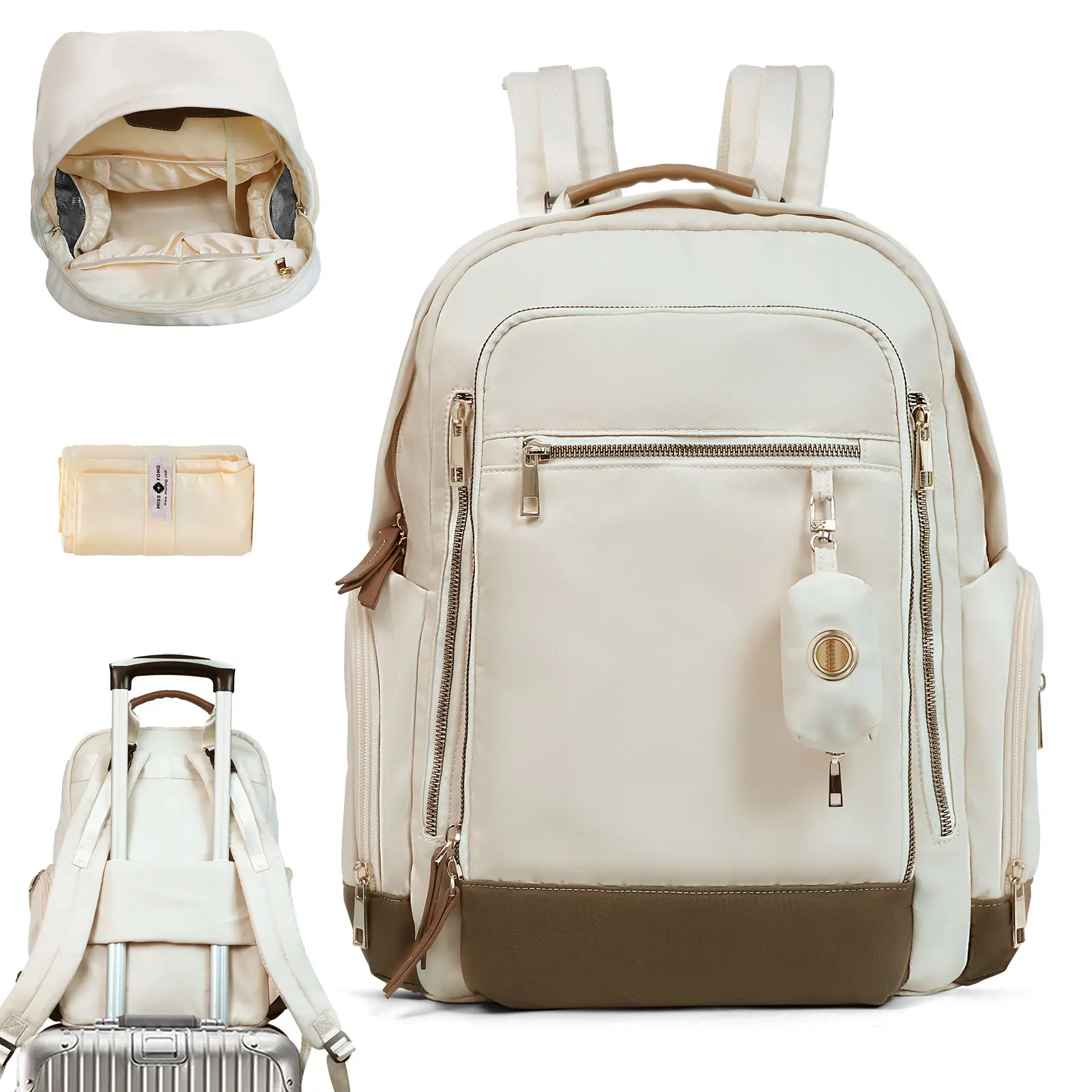 Miss Fong Lightweight Daily Bag Casual Carry-on Travel Backpack, with a Trash Dispenser Accessories, Functional Backpack for Outdoor On The Go Trip,  Large Capacity Diaper Bag Mom Bag with a Changing Pad, Baby Registry, Holiday Birthday Gift