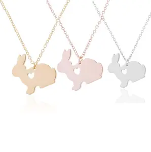 Sporingtok Stainless steel heart hollow rabbit necklace Y2K girls women's holiday birthday gift daily wear jewelry