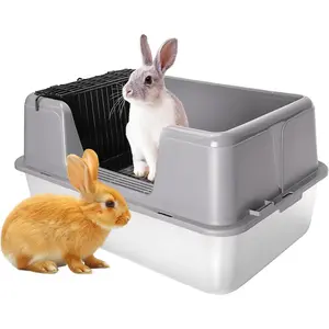 XXL  Litter Box, 23.6" L x 15.7" W x 12.4" H Stainless Steel  Litter Box with Lid, Hay Feeder with Hooks, Footed Metal Grid, Easy to Clean for Medium and Large Rabbits