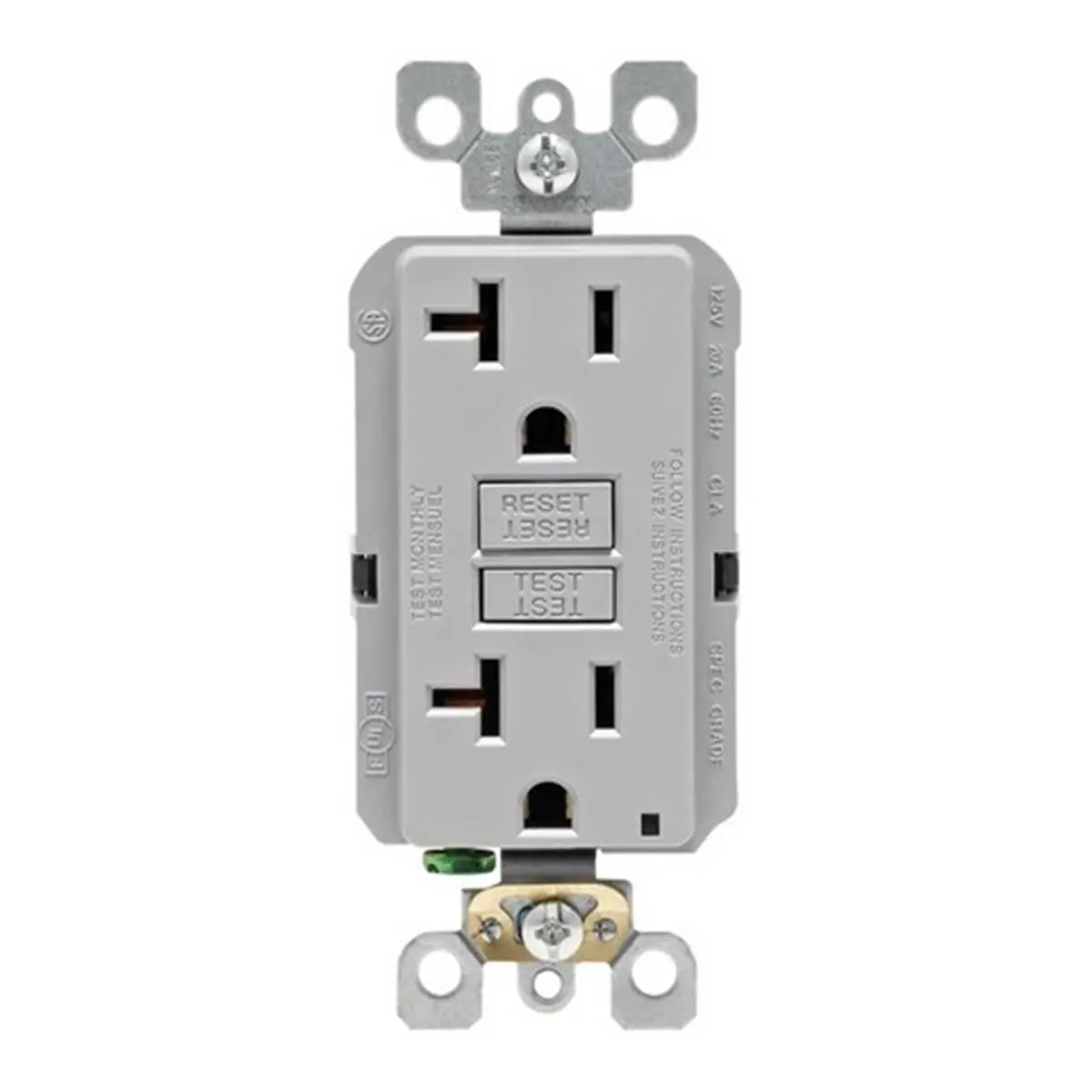 212 MAIN Leviton GFNT2-KGY GFCI Outlet - 20A Max 125V Self-Test Power Outlet, Back Wire Grey Receptacle