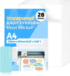 Clear Printable Vinyl Sticker Paper for Inkjet Printer, Clear Contact Paper Laminating Sheets, 8.26" x 11.69" A4 Printer Paper for Decal Stickers  Sticker Labels, 28 Sheets