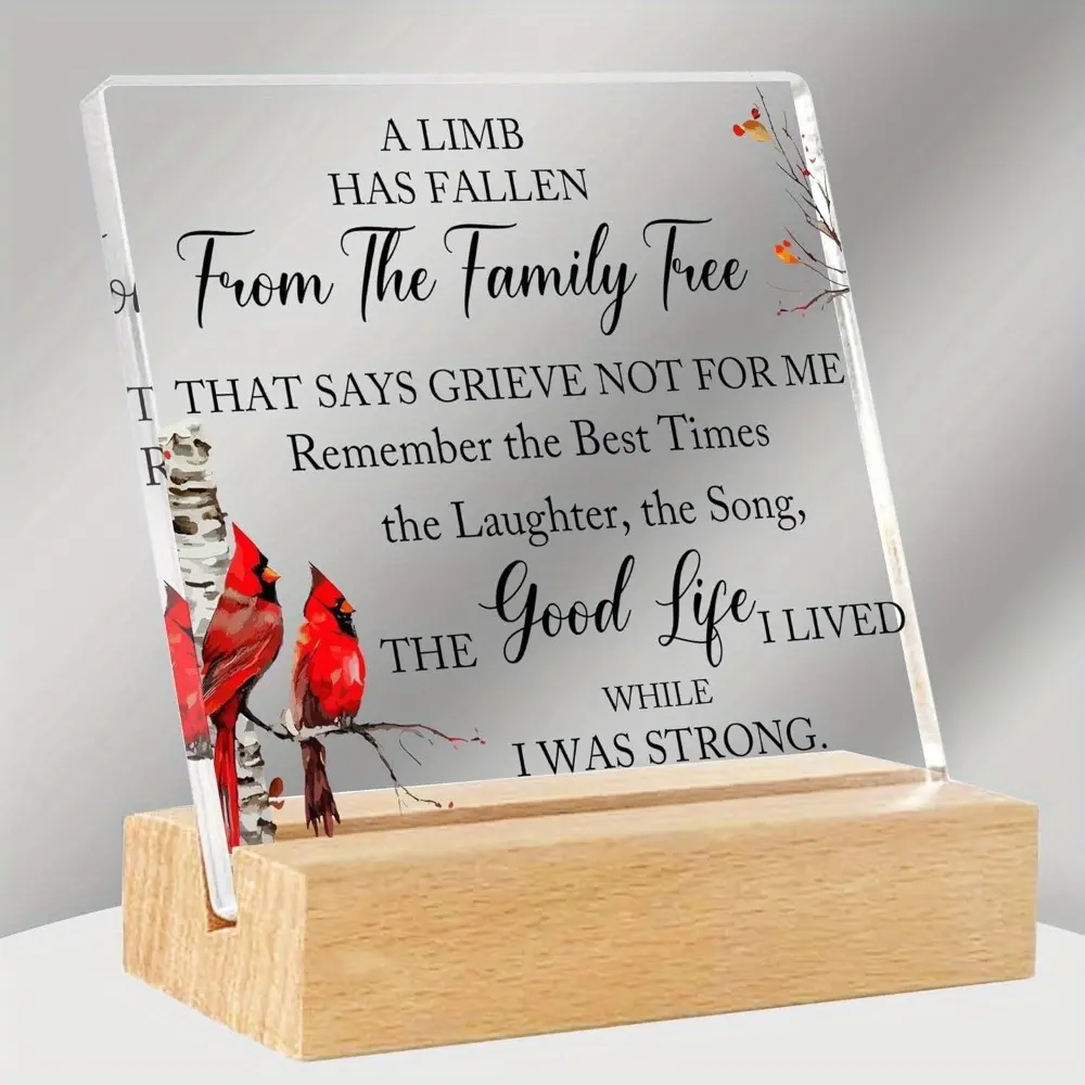 Red Cardinal Acrylic Memorial Plaque with Wooden Stand - Sympathy and Bereavement Gift for Loss of Loved One - Elegant Decor Sign Best Times Thoughtful Tribute
