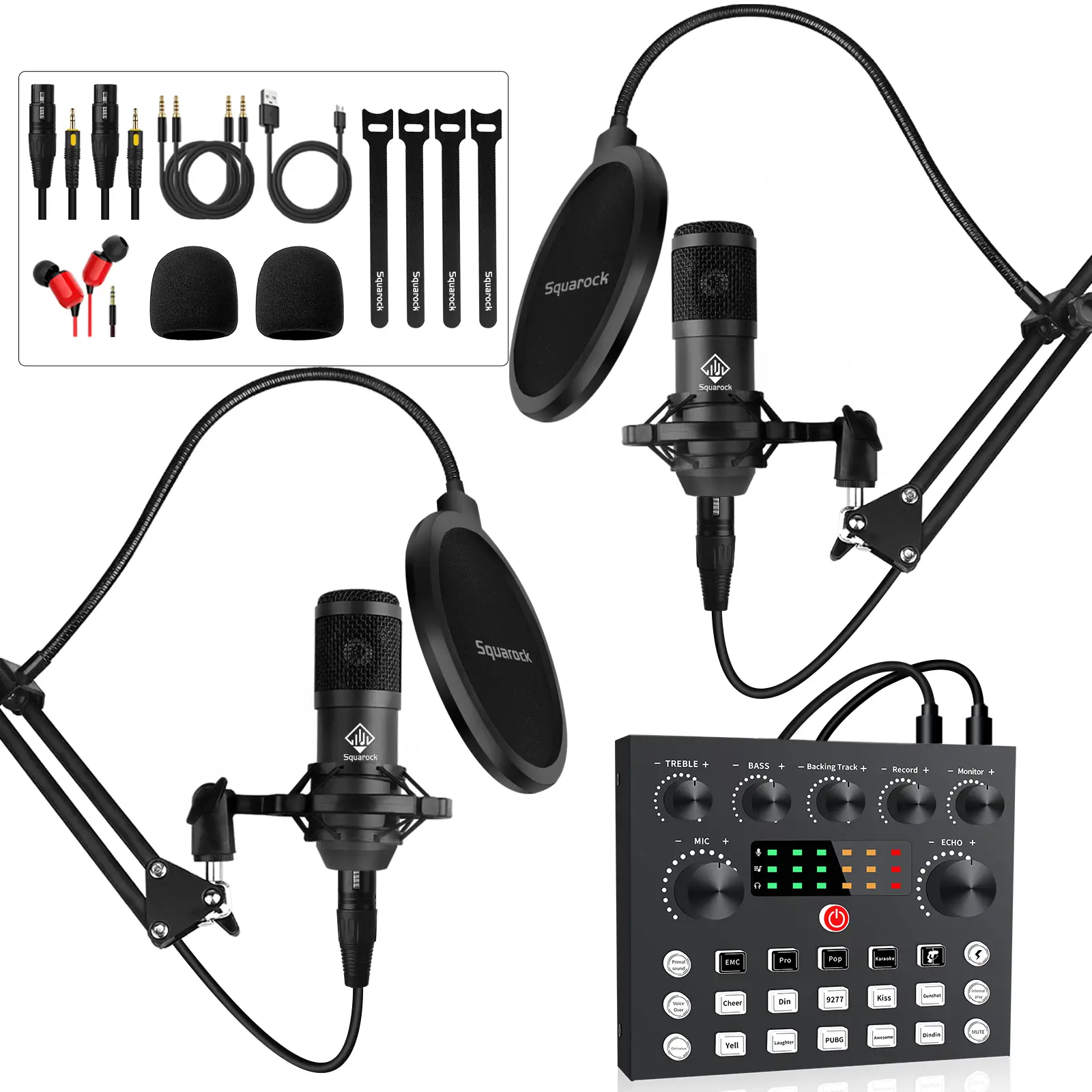 Squarock Podcast Equipment Bundle for 2, For 1 Audio Interface with DJ Mixer and...