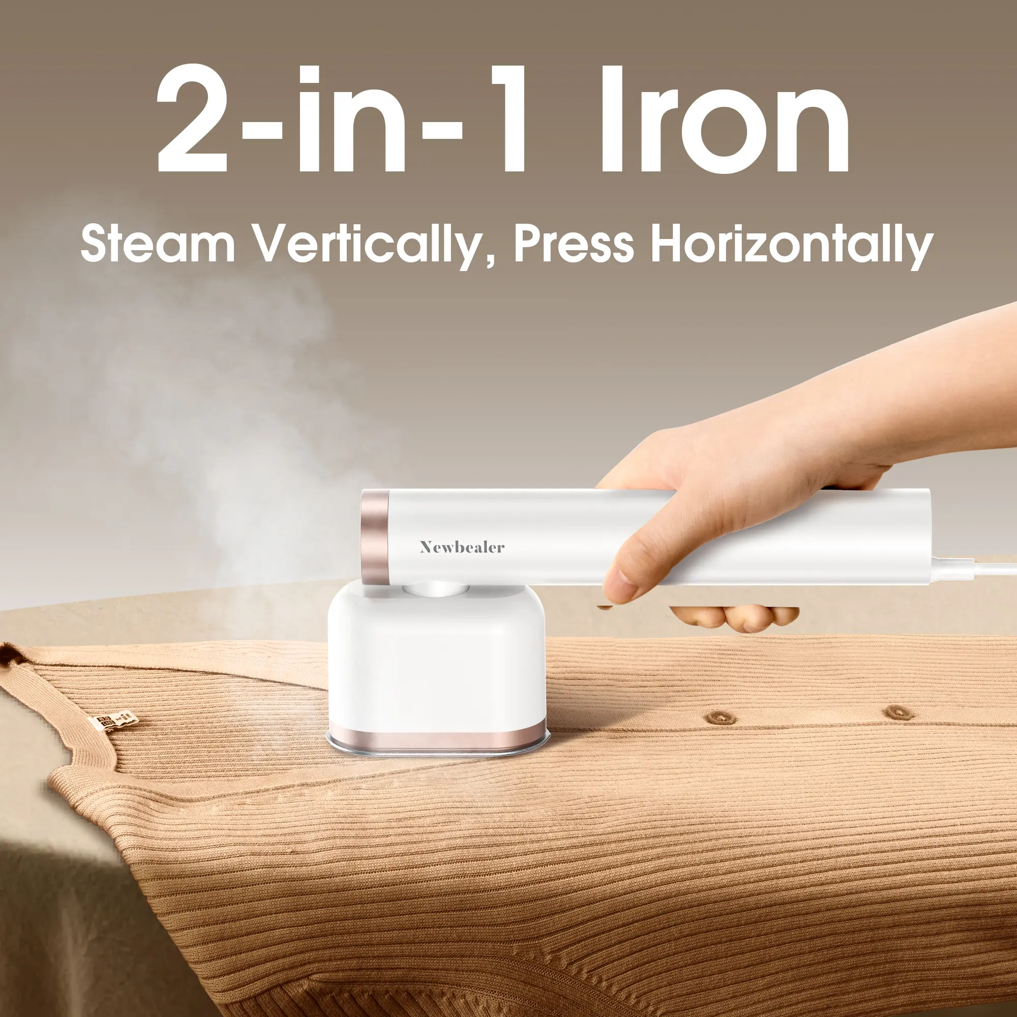 Newbealer Garment Steamer for Clothes,Hanrdheld Steamer & Iron 2 In 1, Portable Travel Clothing Steamer Iron, 15s Fast Heat Up, Detachable Water Tank 120ml, Rotatable Head 90°,