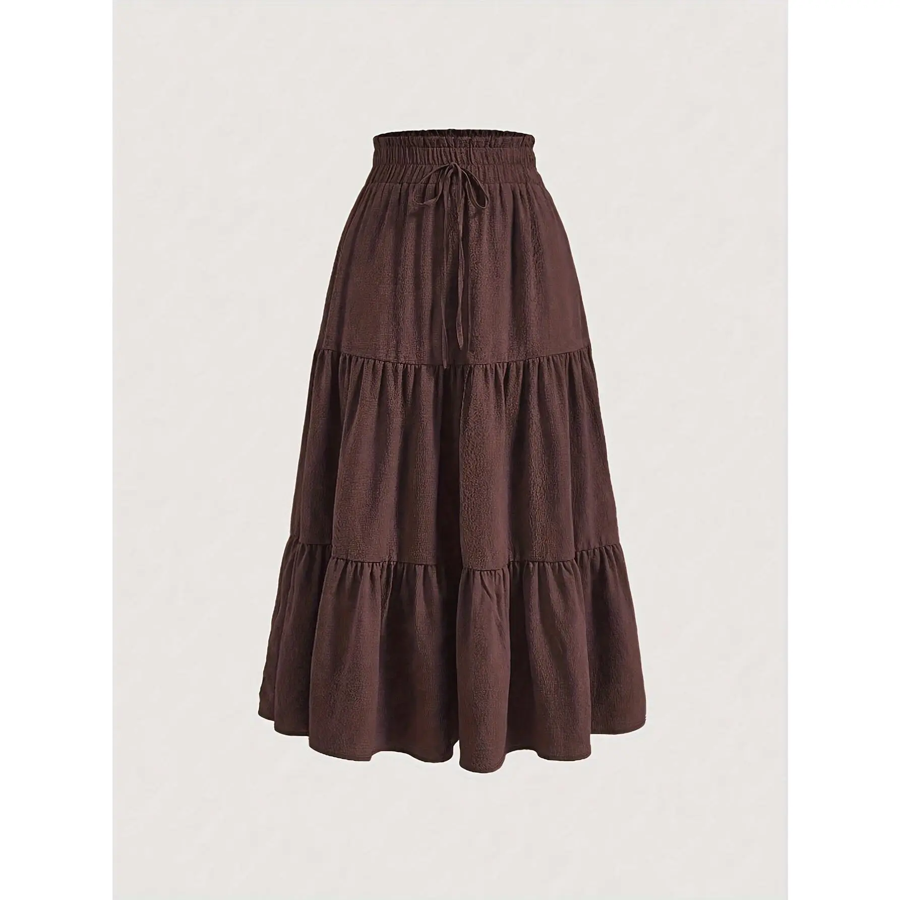 High-Waisted Maxi Skirt With Ruffled Hem, Polyester Blend, Casual Spring/Summer/Autumn Fashion, Machine Washable