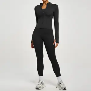 High-elasticity sports set, slim-fit high-waist hip-lifting running two-piece yoga fitness outfit for women