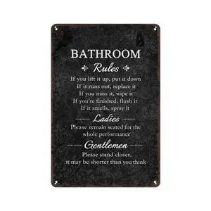 8x12 Inch Aluminum Metal Sign - Bathroom Rules Ladies & Gentlemen - Funny Gothic Bathroom Wall Decor for Home, Apartment, Bar, Pub, Halloween Themed Spaces, and Guest Bathroom - Humorous Toilet Art Plaque for Gag Gifts & Housewarming Presents