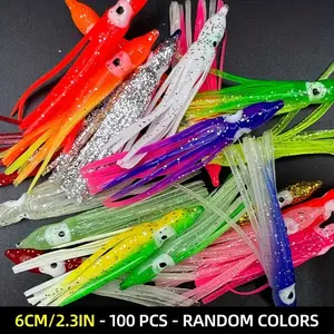 100pcs Colorful Mixed Fishing Bait Kit, Different Sizes Squid Skirt Octopus Baits, Rubber Soft Plastic Drag Skirt, Sea Bass Saltwater Fishing