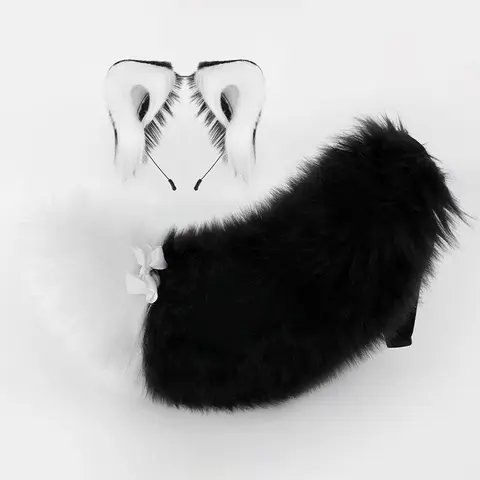 Handmade Plush Panda Ears Headband + Large Tail Set, Softie Lolita Accessory, Costume Accessory, Party Costume Accessories, Cosplay Props, Anime Photo Props, Bunny Ears