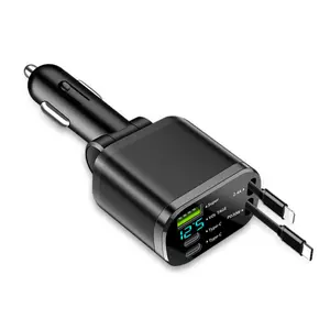 5 in 1 Car Charger, 66W High-power Car Super Fast Charging with Dual-port & L-shaped Data Cable Design, Compatible with iPhone & Samsung Devices