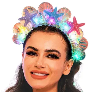 Light Up Mermaid Headband LED Glow Starfish Headbands Seashell Headpiece Costume Hair Accessories for Women