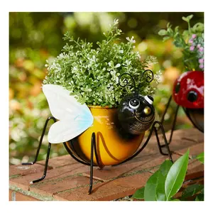 Glitzhome 10"W S/2 Metal Bee and Ladybug MetalStaute Planter