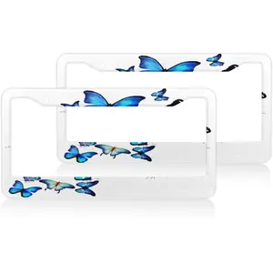 Blue Butterfly Pattern License Plate Frame Universal Automotive Accessories Cars Decor with 2 Holes and Screws Fits Us Standard License Plates 12.2x6.3 Inch Set of 2 pieces
