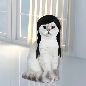 Cat Dog Wig Costumes Funny Pet Headwear Cat Cosplay Hair Braid Long Pigtail Wig for Halloween