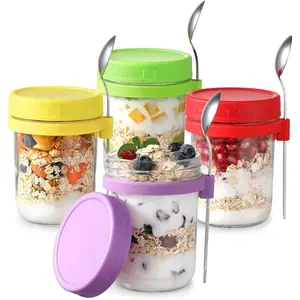 STANDARD GOODS 4 Pack Overnight Oats Containers with Lids and Spoons, 16 oz Glass Mason Overnight Oats Jars, Large Capacity Airtight Jars for Milk, Cereal, Fruit