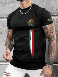 Men's Mexican Flag Graphic Tee, Summer Streetwear, Cultural Element, Casual Fashion, Perfect for Culture Parties