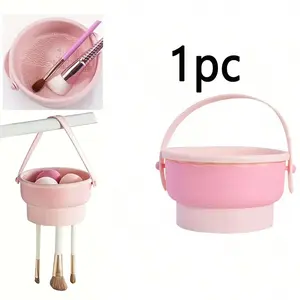 Silicone Makeup Brush Cleaning Case, Cosmetic Sponge Cleaner, Beauty Brush Cleaning Bowl, Display Stand Set, Cleansing, 1pc