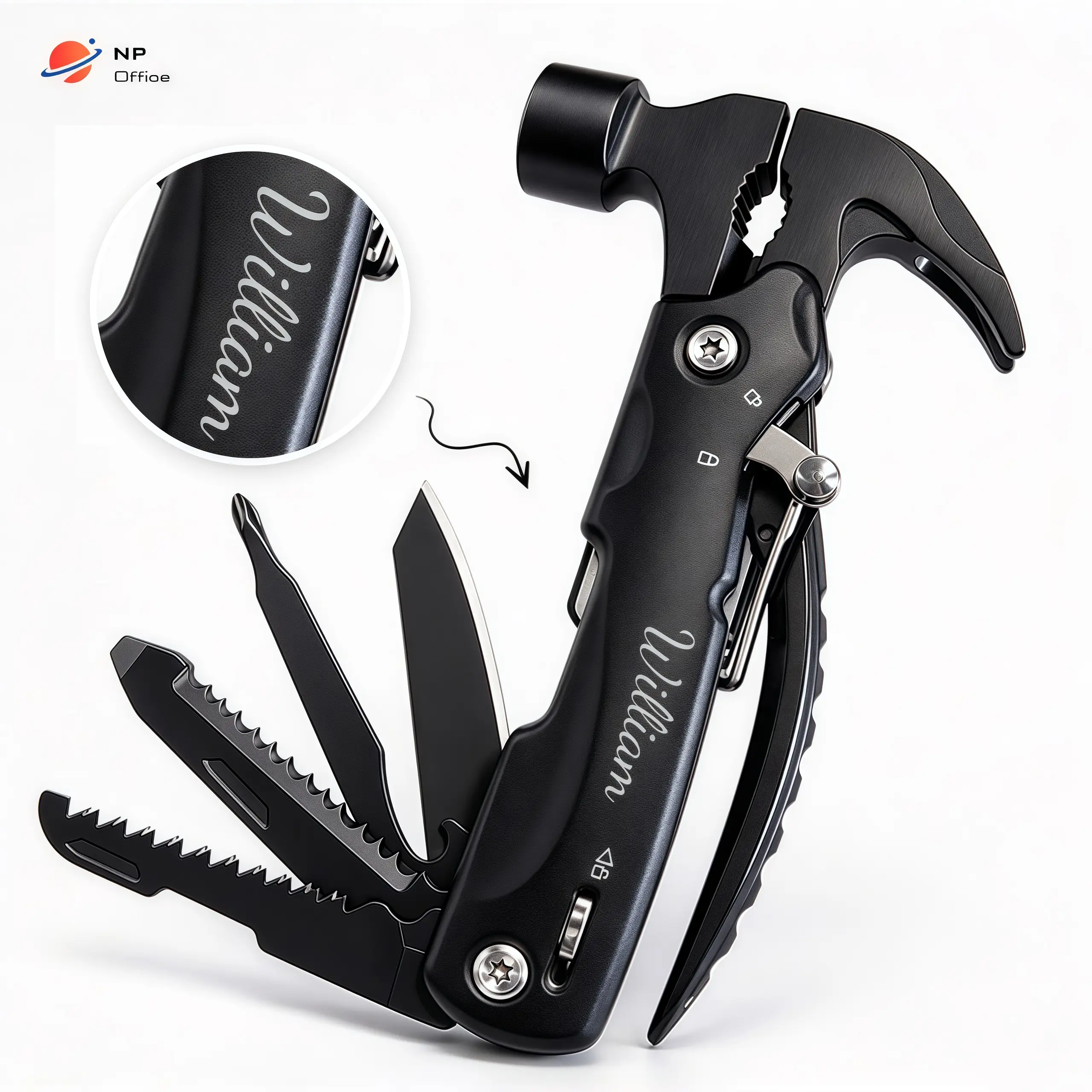 Custom 12-in-1 Multitool Hammer – Personalized Name Engraving, Folding Claw Hammer with Pliers, Wire Cutter, Knife, Saw & Screwdrivers, Portable Multi Tool for Camping, DIY Repairs, Gifts for Men & Dad
