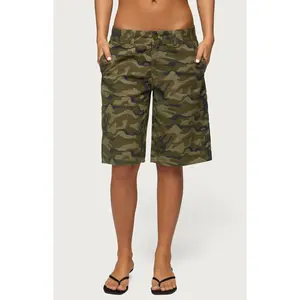 Edikted Women's Camo Denim Low Rise Bermuda Shorts