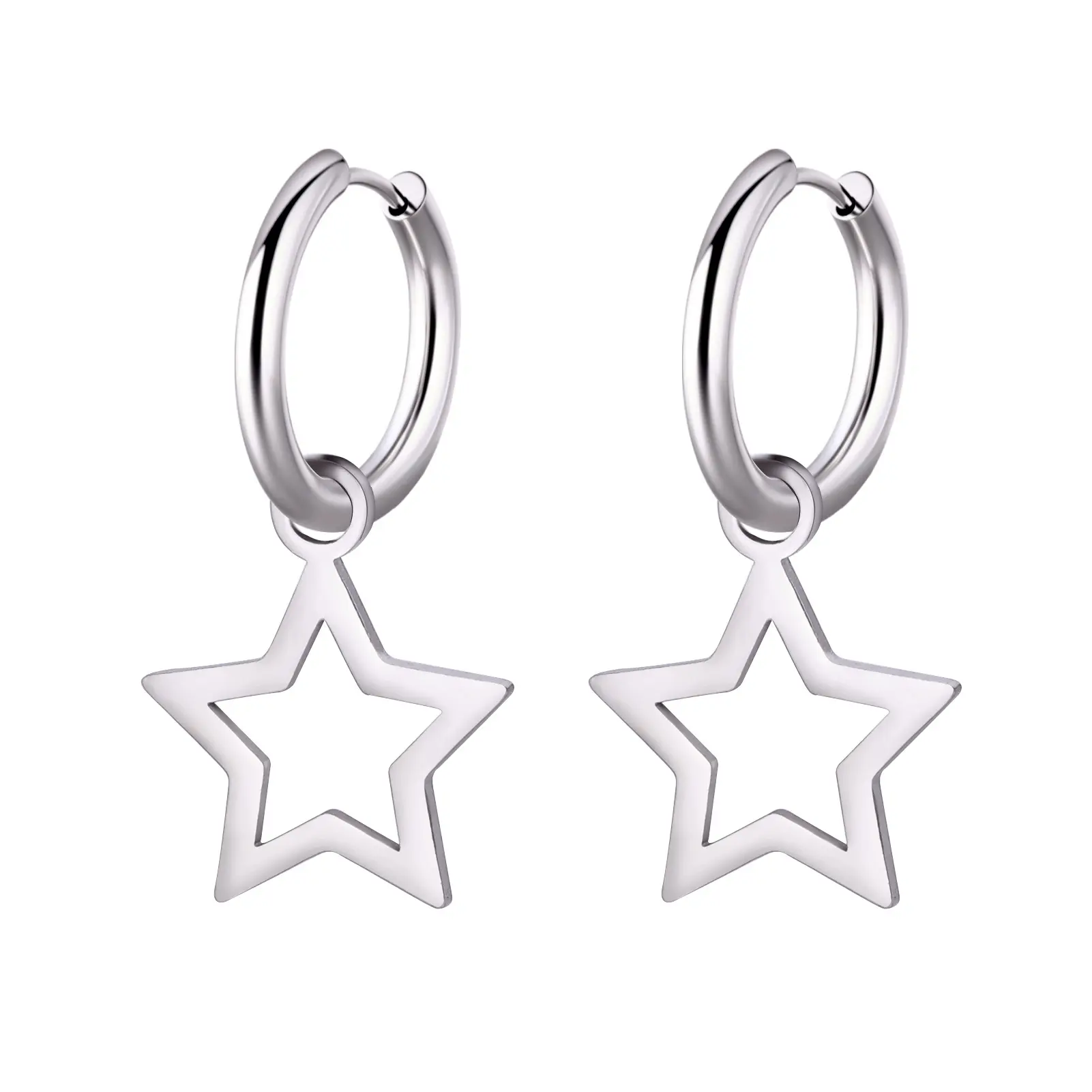 OUFER 2PCS 316L Stainless Steel Star Shape Earrings for Women, Elegant Hoop Clickers with a Unique Design, Click-On Clasp OUFER 2PCS 316L Stainless Steel Star Shape Earrings for Women, Elegant Hoop Clickers with a Unique Design, Click-On Clasp