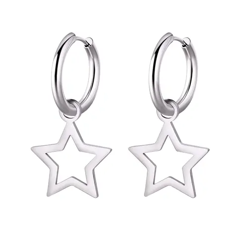 OUFER Women's 2PCS 316L Stainless Steel Star-Shape Hoop Clickers - Fashionable Earrings for Female, Metal Coating, Secure Click-On Clasp, Daily Elegance Matching Hoops Earrings, Casual Costume Jewelry Accessories