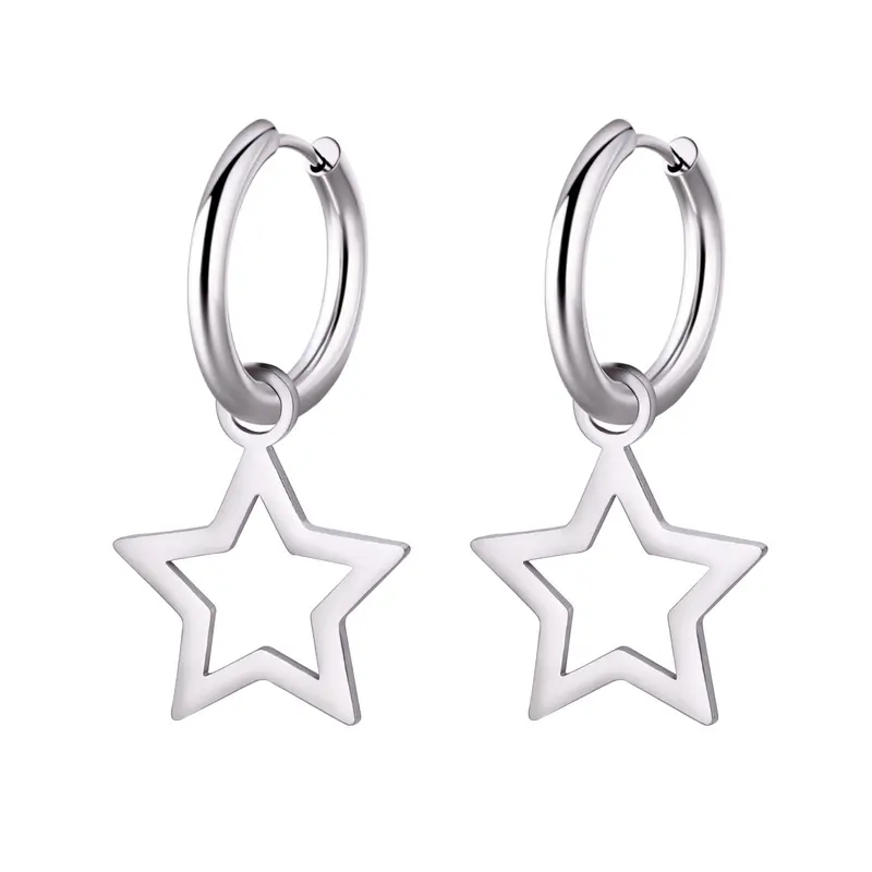 OUFER Women's 2PCS 316L Stainless Steel Star-Shape Hoop Clickers - Fashionable Earrings for Female, Metal Coating, Secure Click-On Clasp, Daily Elegance Matching Hoops Earrings, Casual Costume Jewelry Accessories