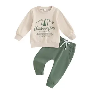 LAGKIYOJ Toddler Baby Boy Christmas Outfit 0 3 6 9 12 18Months 2t 3t Long Sleeve Letter Crewneck Sweatshirt Top and Long Pant 2PCS Clothes Set