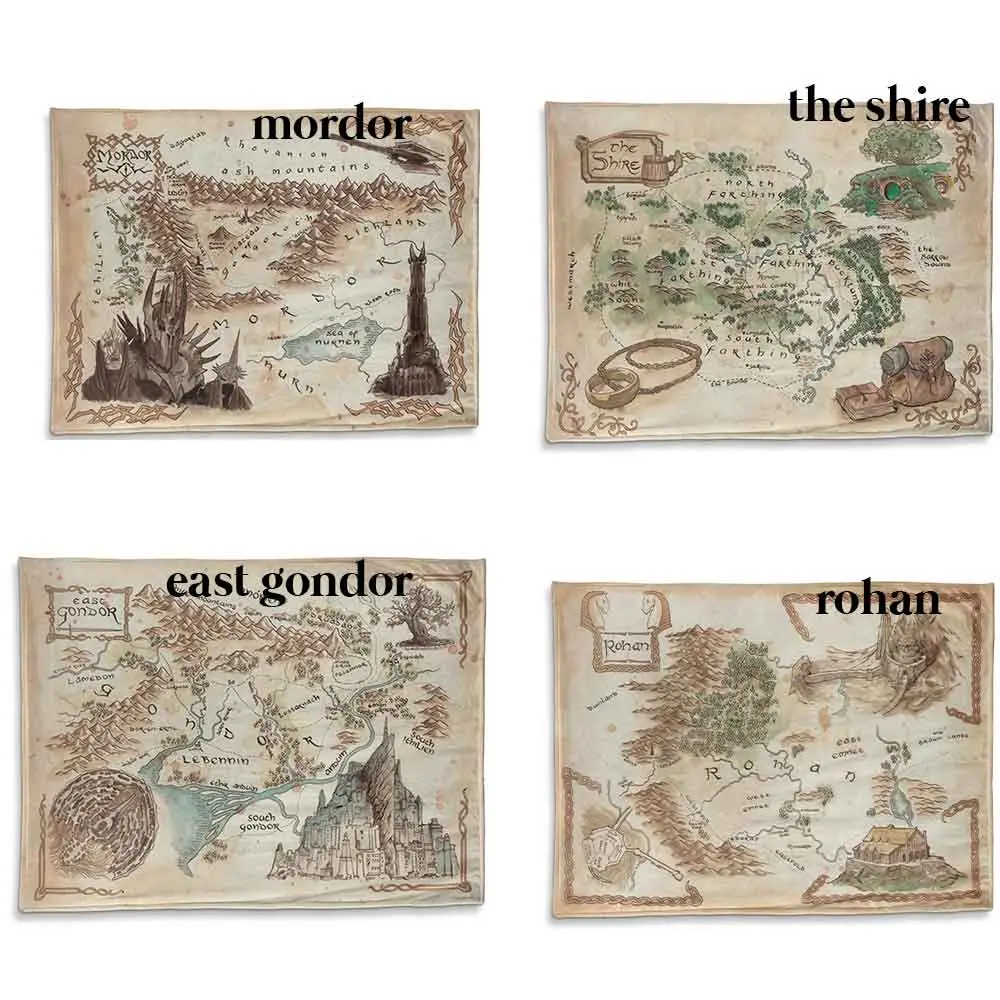 Rohan Mordor The Shire East Gondor Blanket, LOTR The Shire Map Fleece Blanket 60x80 inches, LOTR Mordor Map Sherpa Blanket LOTR gift