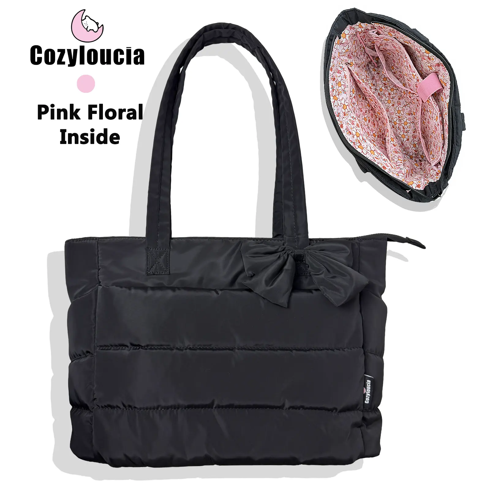 D-Black -Pink Floral -Bow