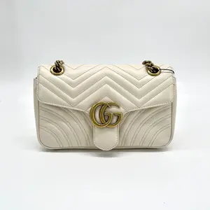 Pre-owned GUCCI Calfskin Shoulder Bags Matelasse Small GG Marmont White