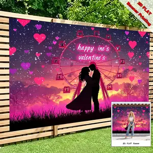 2D FLAT Banner, 1pc Romantic Couple Ferris Wheel Purple, Polyester home decoration background banner, suitable for living room, bedroom and other indoor and outdoor decoration, a perfect gift for parties and festival celebrations
