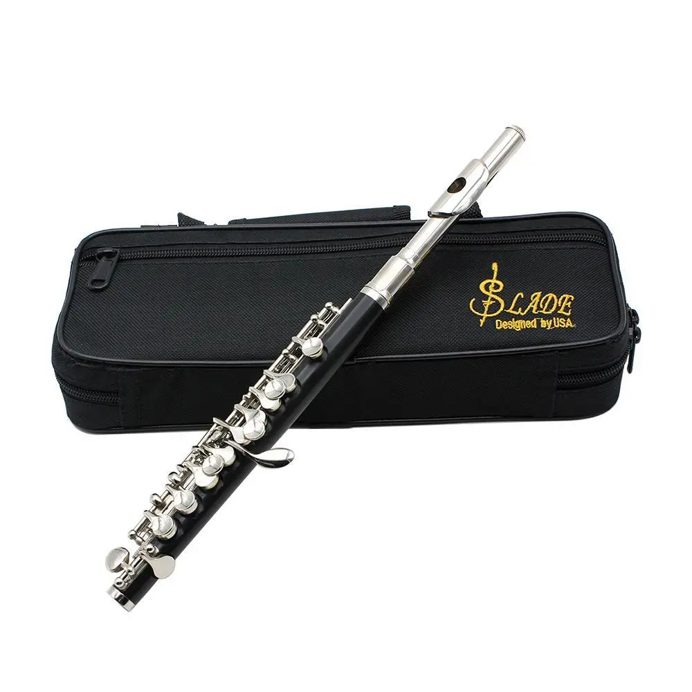 C-tone Short Flute, Silver E-keys Portable Flute with Carrying Bag, Wooden Wind Instrument for Beginners, Musical Instrument for Home & School